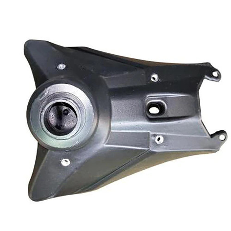 This image showcases a black high-density polyethylene (HDPE) fuel tank designed specifically for the Denago MX pit bike. The tank features reinforced mounting brackets, a secure fuel cap, and OEM-style fittings for easy installation. The rugged construction ensures durability for motocross, trail riding, and off-road use.