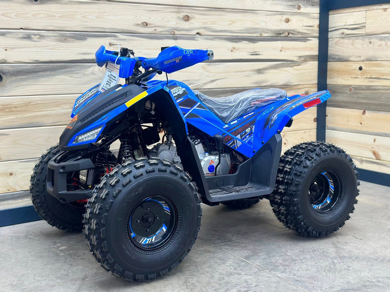 “2026 Denago Trailhawk 10 blue youth ATV – fully assembled or crate option”