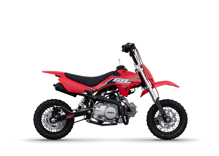 “2025 SSR SR70AE red 70cc youth automatic pit bike electric start inverted forks beginner dirt bike”