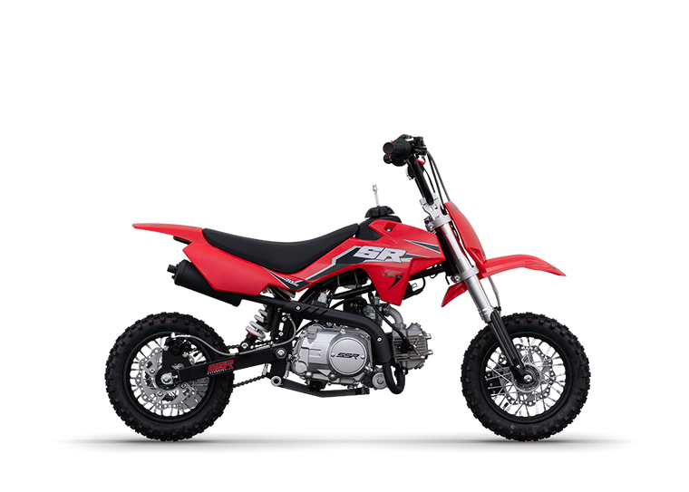 “2026 SSR SR70AE red 70cc youth automatic pit bike electric start inverted forks beginner dirt bike”