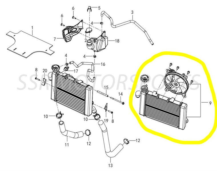 RADIATOR ASSEMBLY W/ FAN+CAP FOR QJ SRK400