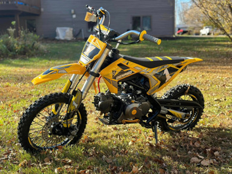 “2026 Denago MX1 110cc dirt bike yellow youth semi-automatic dirt bike electric start”