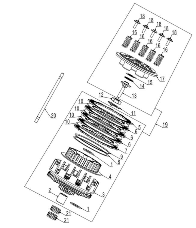 Genuine Kayo OEM Clutch Assembly Part# 101029-1294 for K6 EFI and K6-R, showing friction plates, steel plates, and springs.