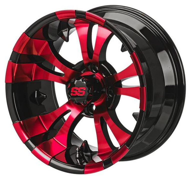 Revenge 12" Warlock Black & Red Golf Cart Wheel 3:4 Offset