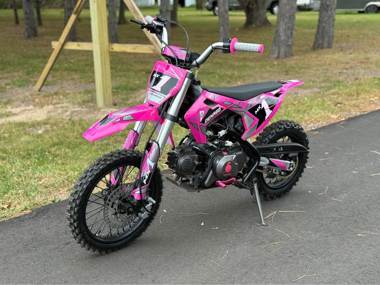 “2026 Denago MX1 110cc dirt bike Pink semi-automatic youth motocross bike electric start kick start”