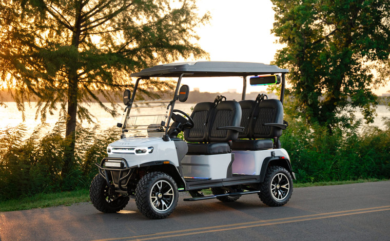 TEKO EV Trophy 4 passenger forward facing lithium electric golf cart with LED lighting, 10.1 inch touchscreen display and premium sound system at East Central Sports Rush City Minnesota
