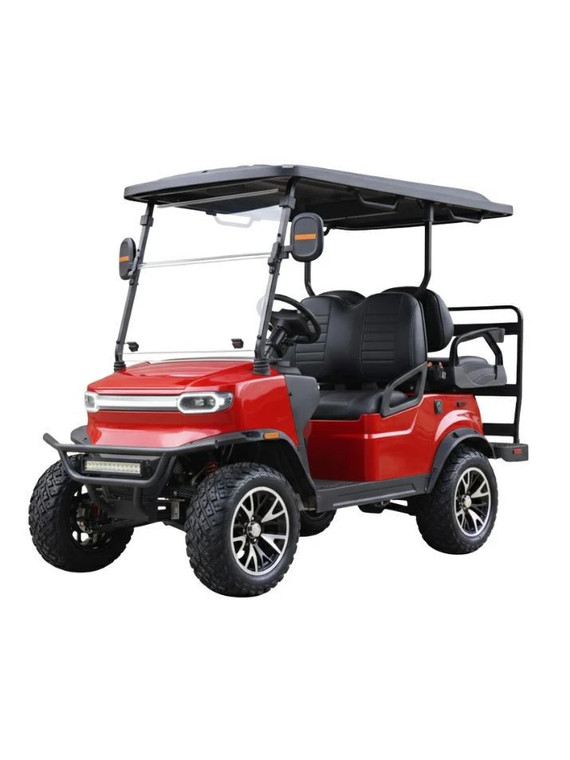 TEKO EV Turbo 4 passenger lithium electric golf cart with touchscreen display, LED underglow lighting and rear flip seat at East Central Sports Rush City Minnesota