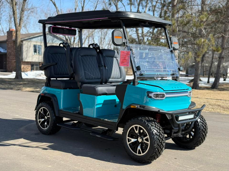 TEKO EV Trophy 4 passenger forward facing lithium electric golf cart with LED lighting, 10.1 inch touchscreen display and premium sound system at East Central Sports Rush City Minnesota