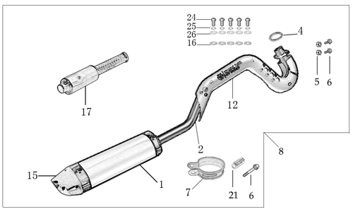 (08) MUFFLER & EXHAUST PIPE ASSEMBLY -(YCF50)
