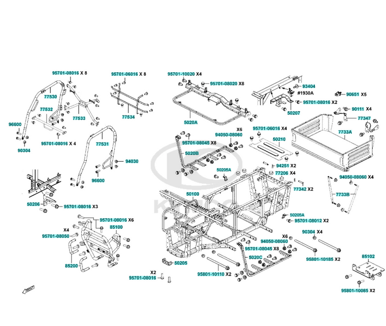 KYMCO UXV 450i Frame | Cargo Box Assembly