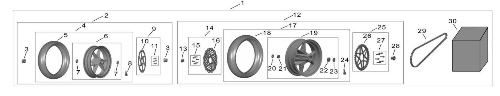 26. 90/90-10 (F) 100/90-10 (R) Supermoto F/R Wheel