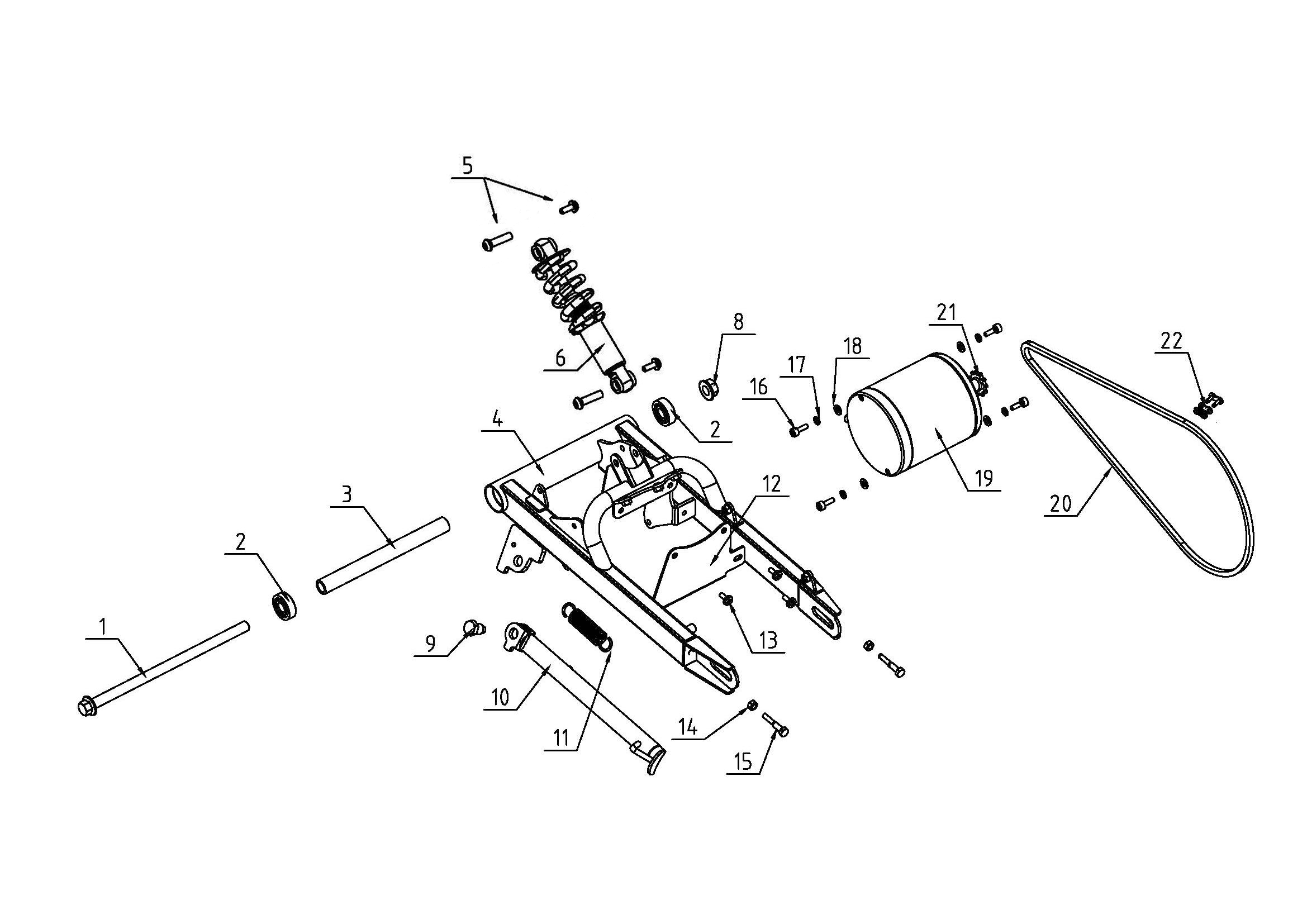 Rear Fork, Shock, Motor, Chain and Kickstand