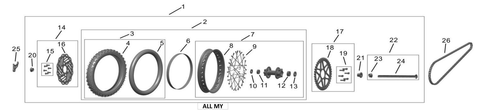 8. 70/100-12 inch Rear Off Road Wheel Assembly