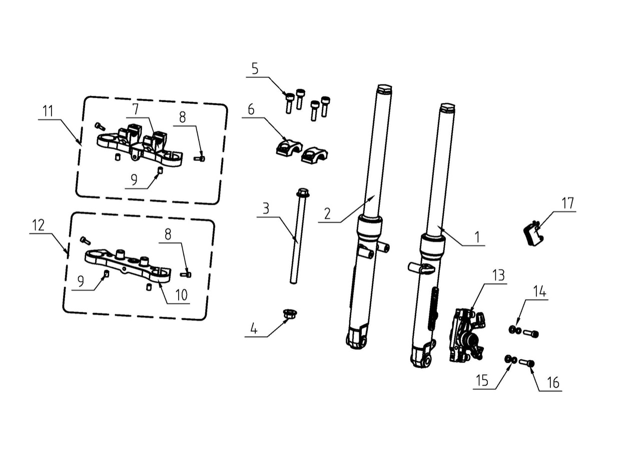 Front Forks, Fork Clamps, Brake Caliper