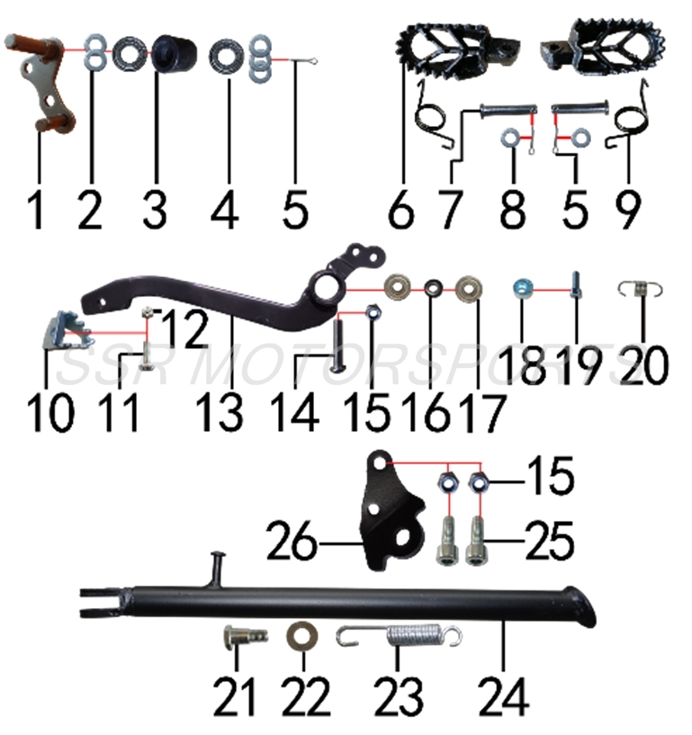 2022 SSR SR150 - Footpegs & Side Stand Parts Diagram