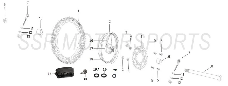 2022 SSR SR70AUTO - Rear Wheel Parts Diagram