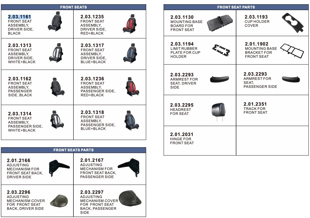 Body Parts (Front Seats/Front Seat Parts) Body Parts (Front Seats/Front Seat Parts)