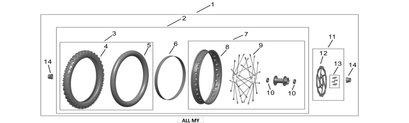 7. 60/100-14 Front Off Road Wheel Assembly