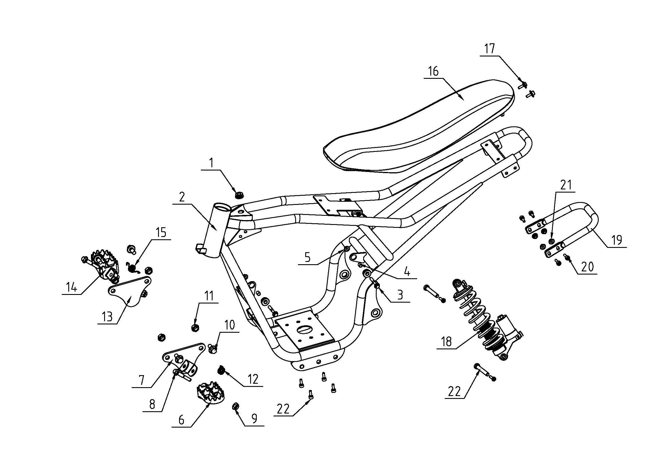 Frame Parts, Shock, Seat, Foot Pegs