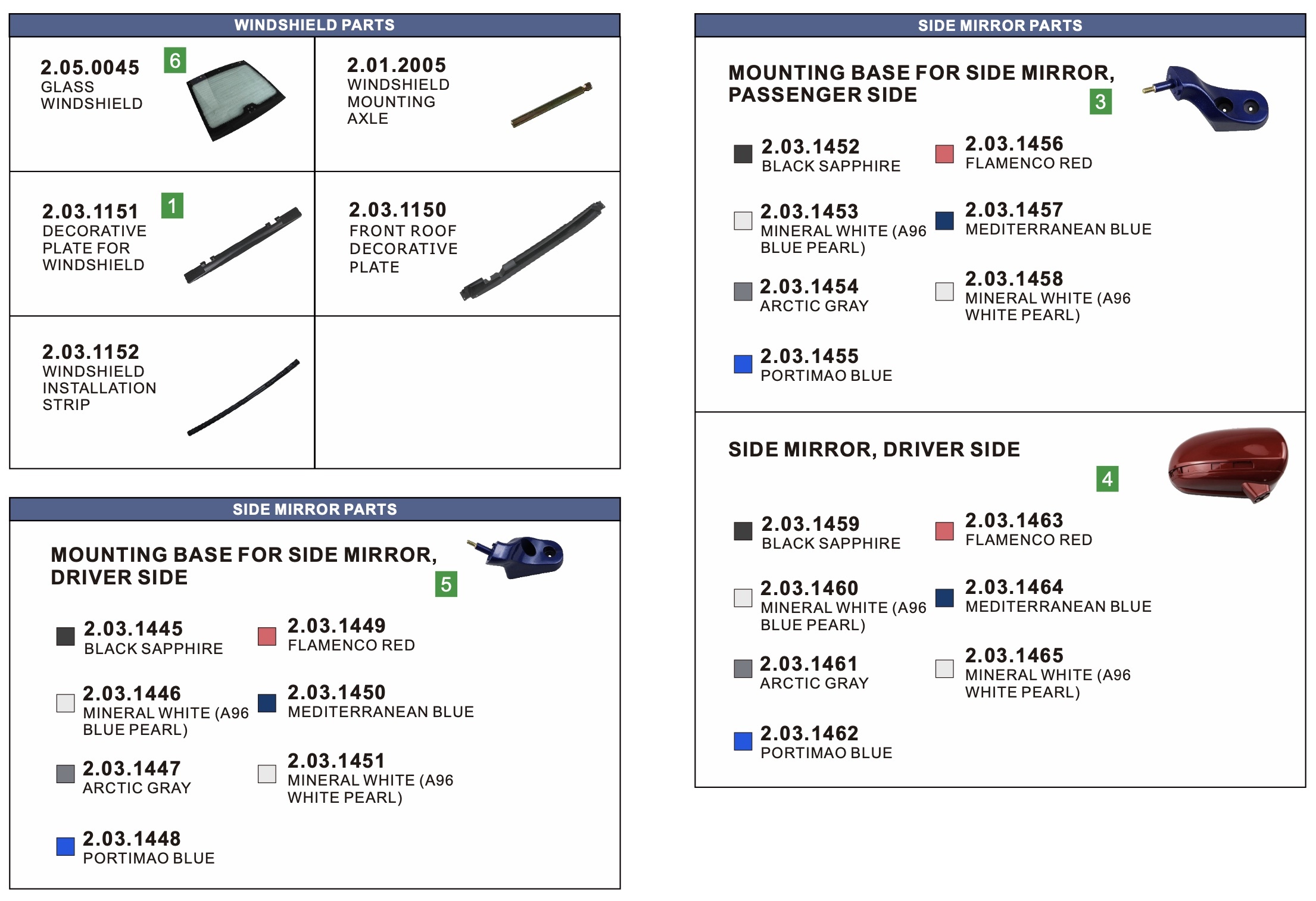 Body Parts (Windshield/Mirrors/Rear Body Parts) Body Parts (Windshield/Mirrors/Rear Body Parts)