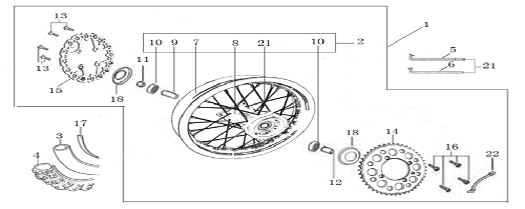 YCF Lite 110 Race Edition (Rear Wheel Assy)