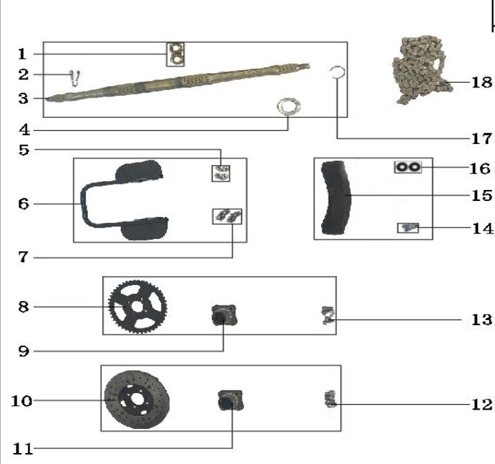 Rear Axle-Sprocket-Chain-Disc Brake