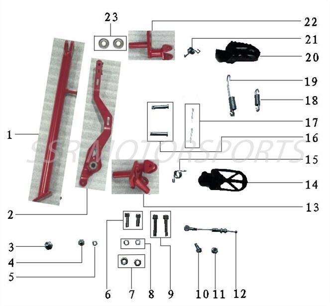 REAR BRAKE PEDAL, SIDE STAND AND FOOTPEGS