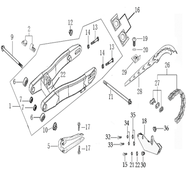YCF Pilot F150 (Swing Arm Assembly) YCF Pilot F150 (Swing Arm Assembly)