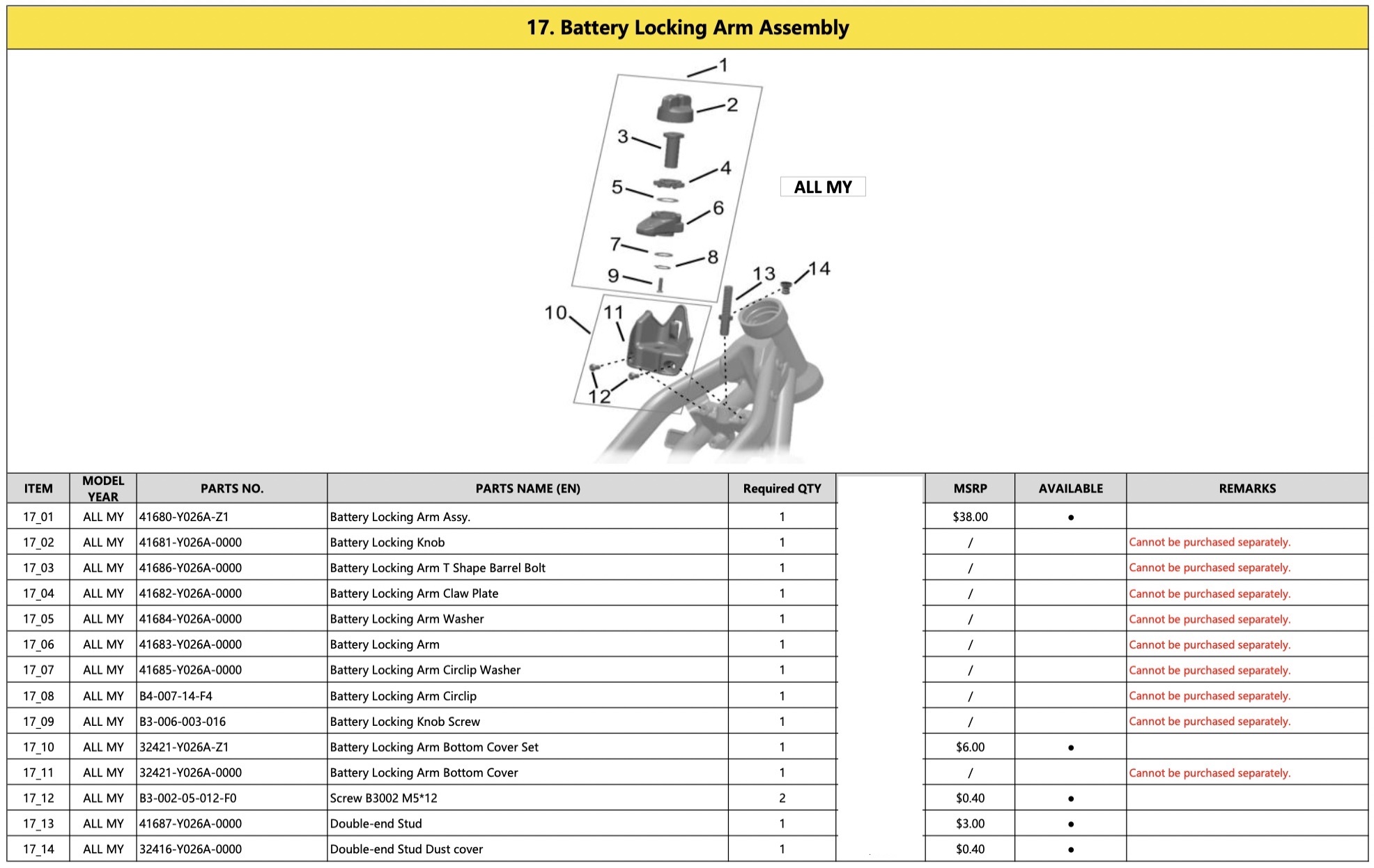 17. Battery Locking Arm Assembly