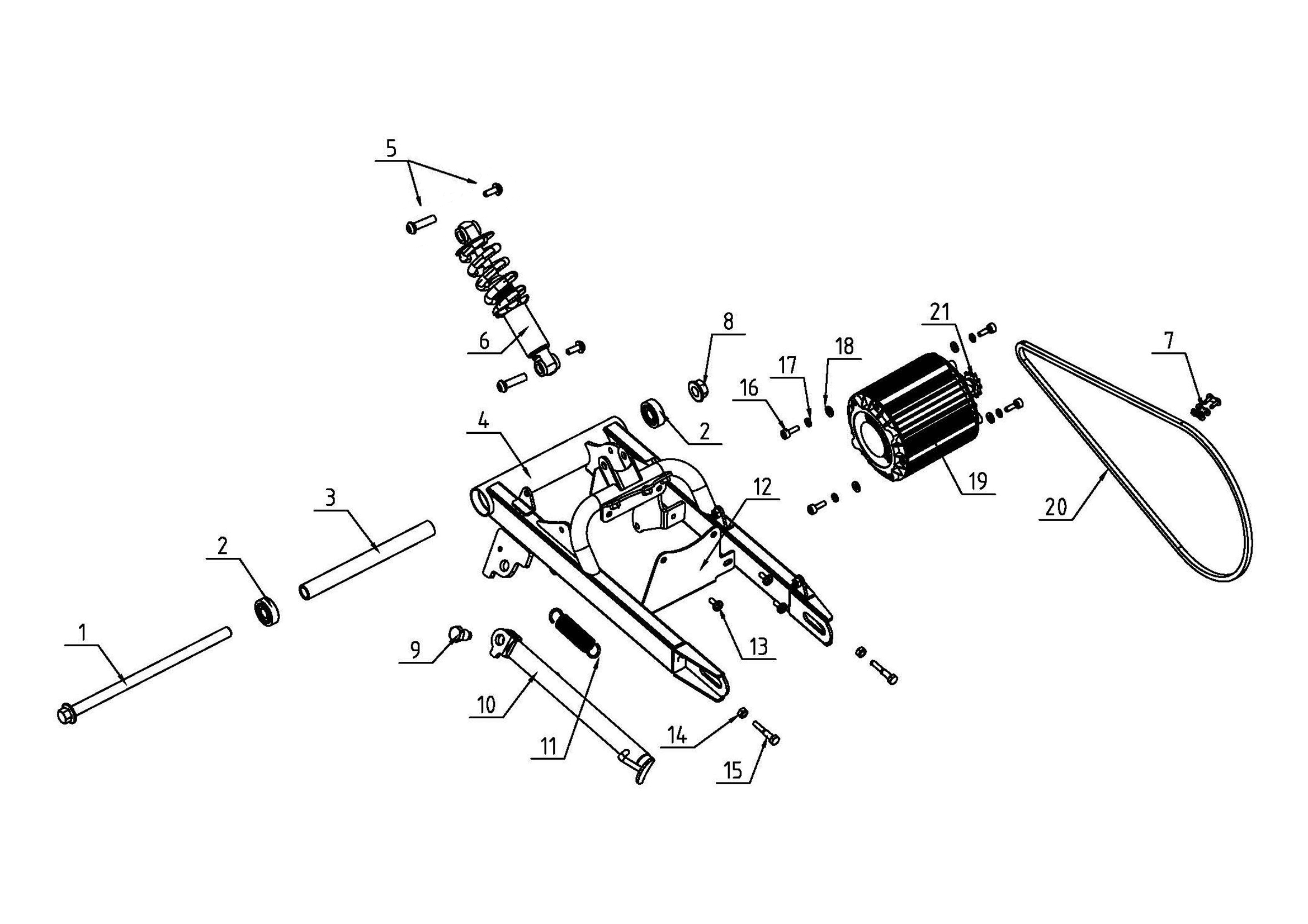 Rear Fork, Shock, Motor, Chain and Kickstand