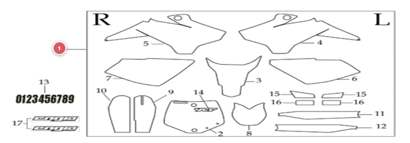 2023 YCF 50E Decals Parts Diagram
