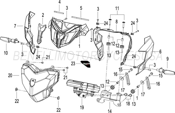 2022 Benelli TNT 135 Headlight Cowling Parts Diagram