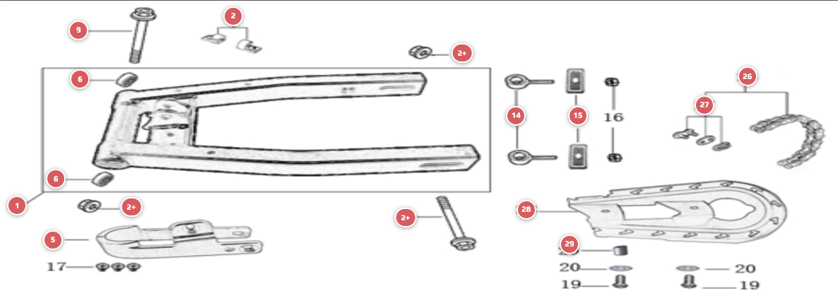 2023 YCF 50E Swingarm Parts Diagram