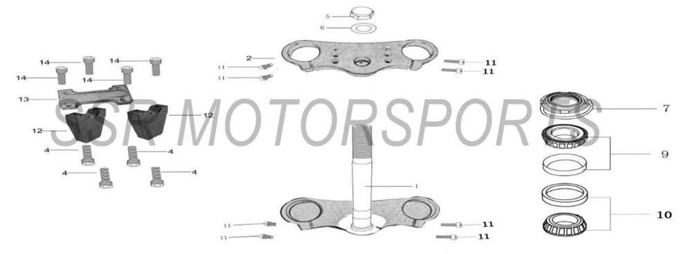 2022 SSR SR140TR - Upper & Lower Triple Clamp Parts Diagram