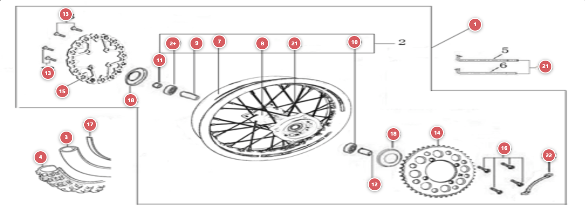 2023 YCF 50E Wheel (Rear) Parts Diagram