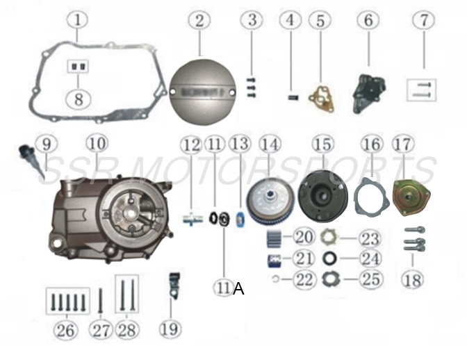 2025 SSR SR70AE - Right Crankcase Cover Parts Diagram