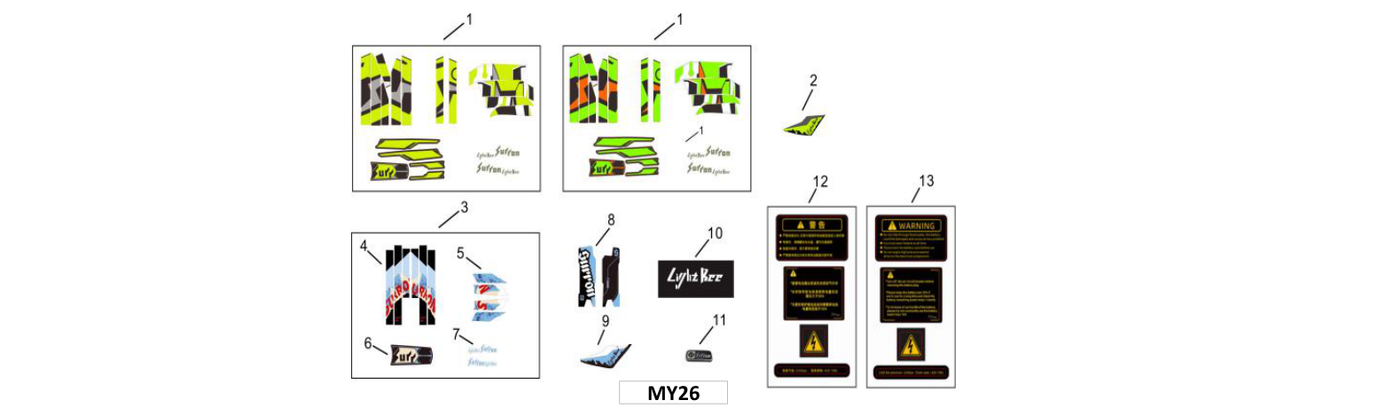 2026 Surron Light Bee X - (MY26) Decal Set Parts Diagram