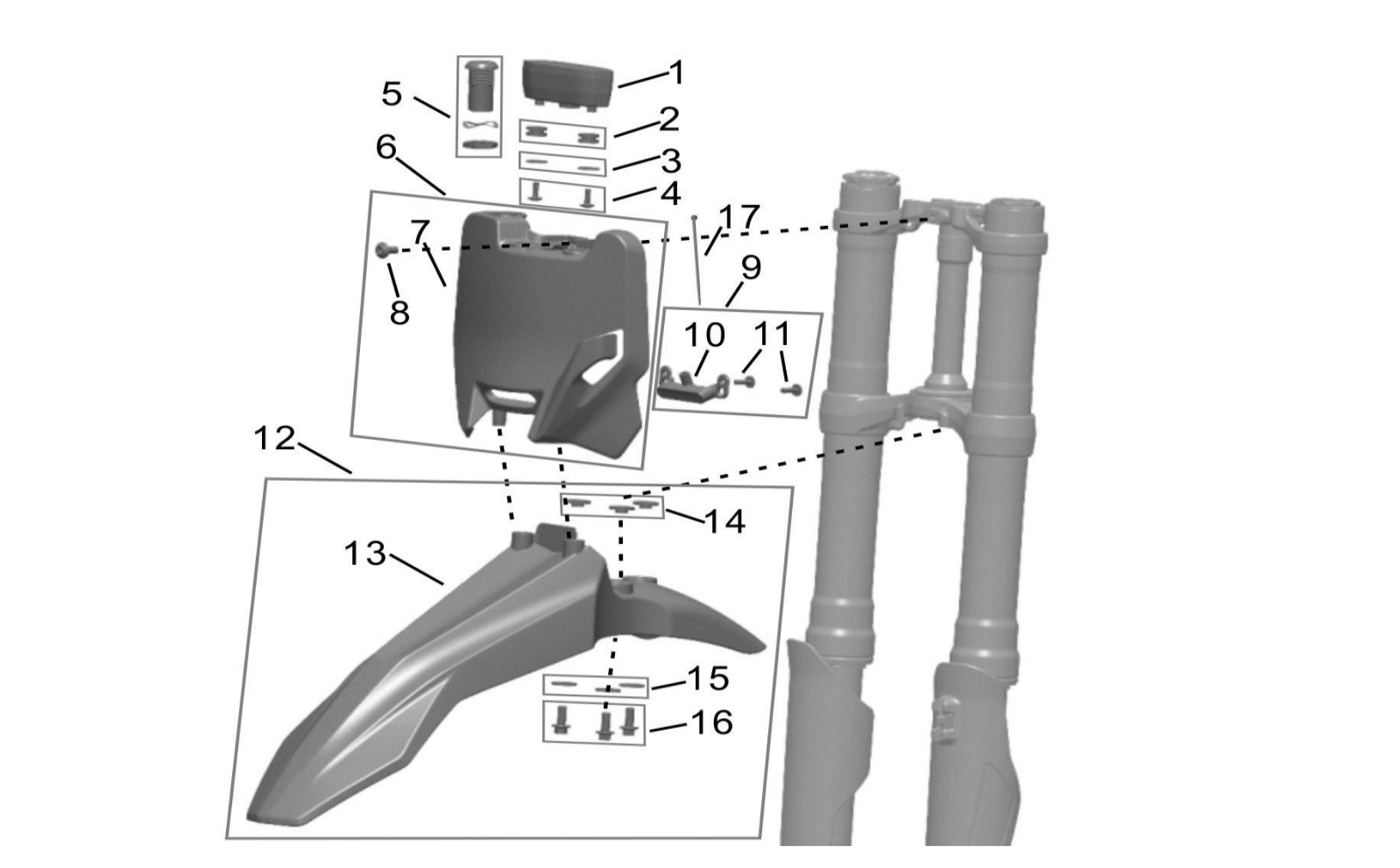 2025 Surron Hyper Bee - Dashboard / Key Switch / Front Fender Parts Diagram