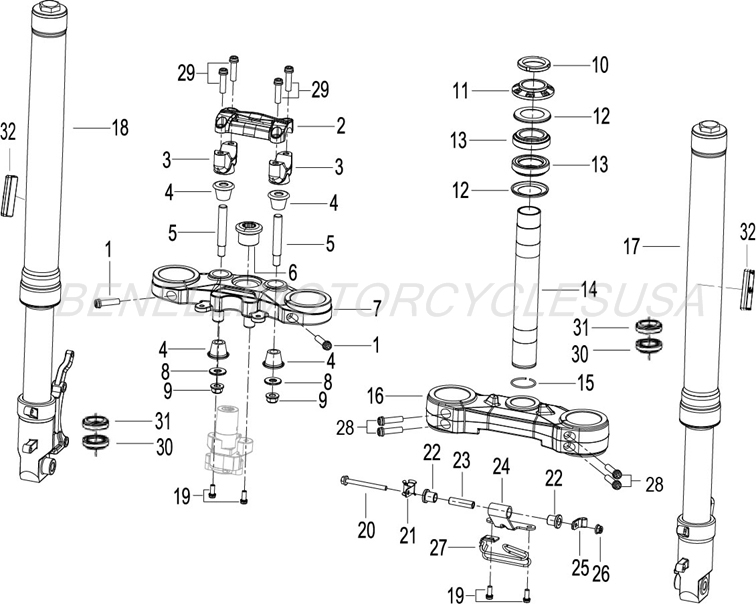 2018 Benelli TNT 135 Front Suspension And Steering Parts Diagram