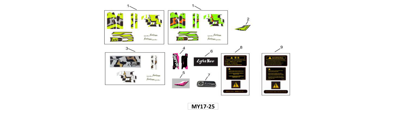 2026 Surron Light Bee X - (MY17-25) Decal Set Parts Diagram