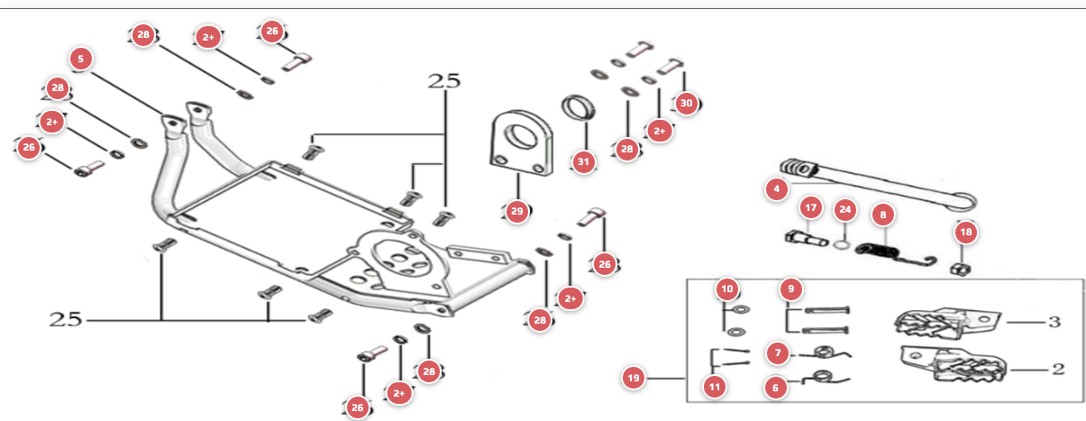 2023 YCF 50E Foot Pegs Parts Diagram