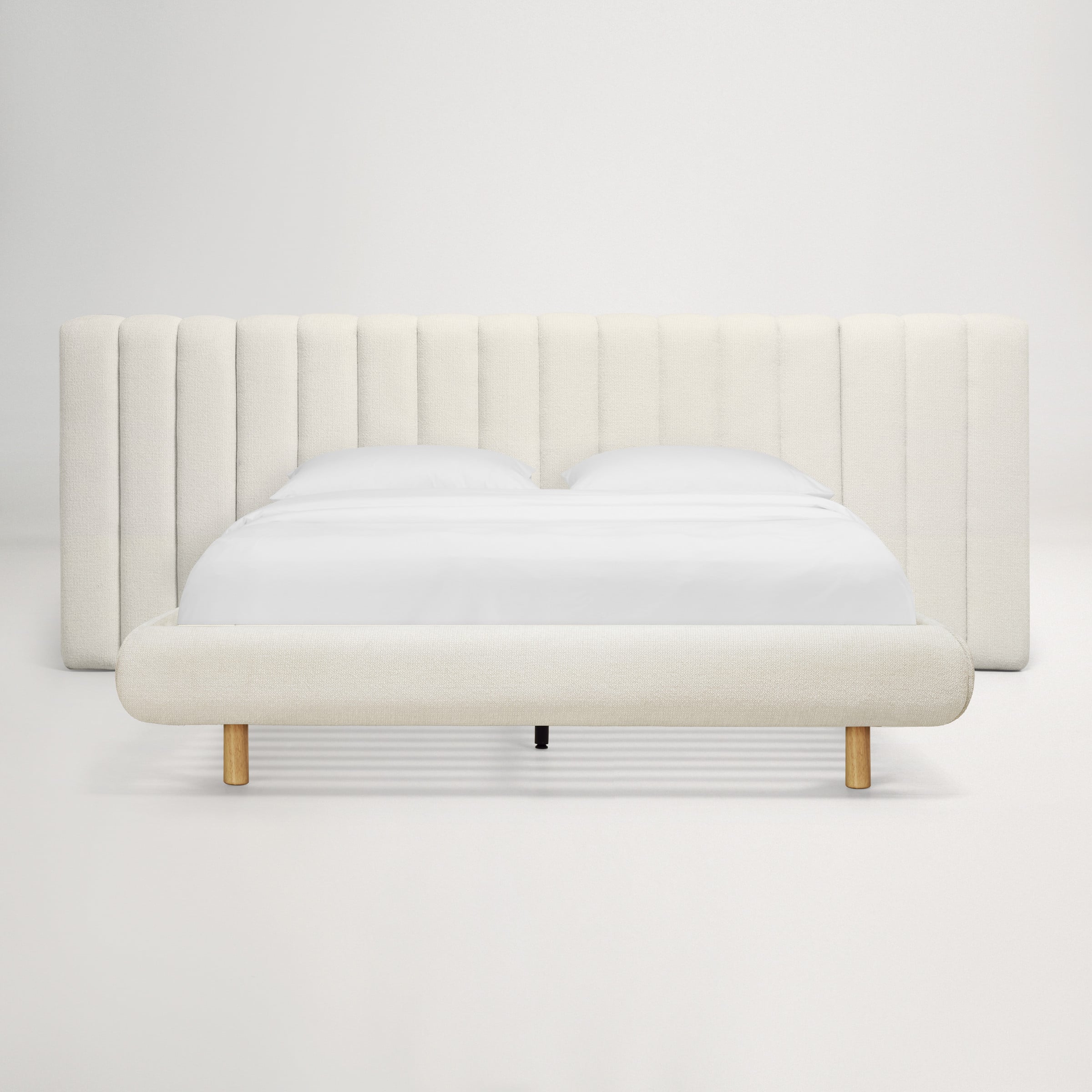 Arlo Queen Floating Bed with Tufted Wide Headboard - Ivory