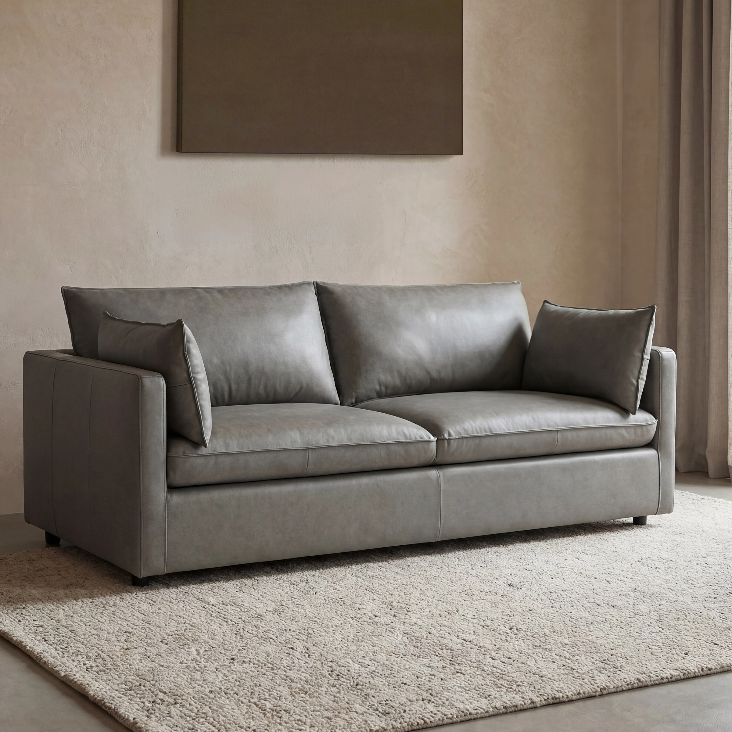 a grey couch in a room