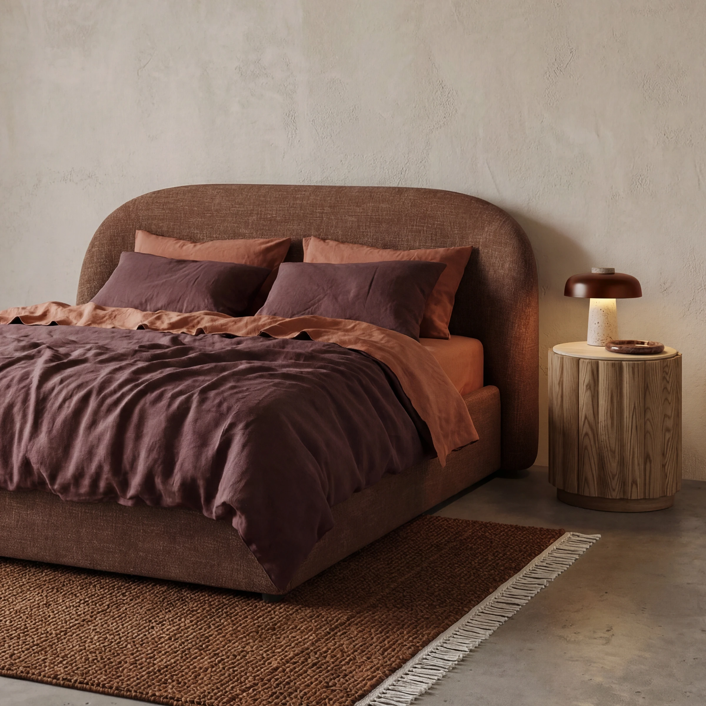 a bed with a lamp
