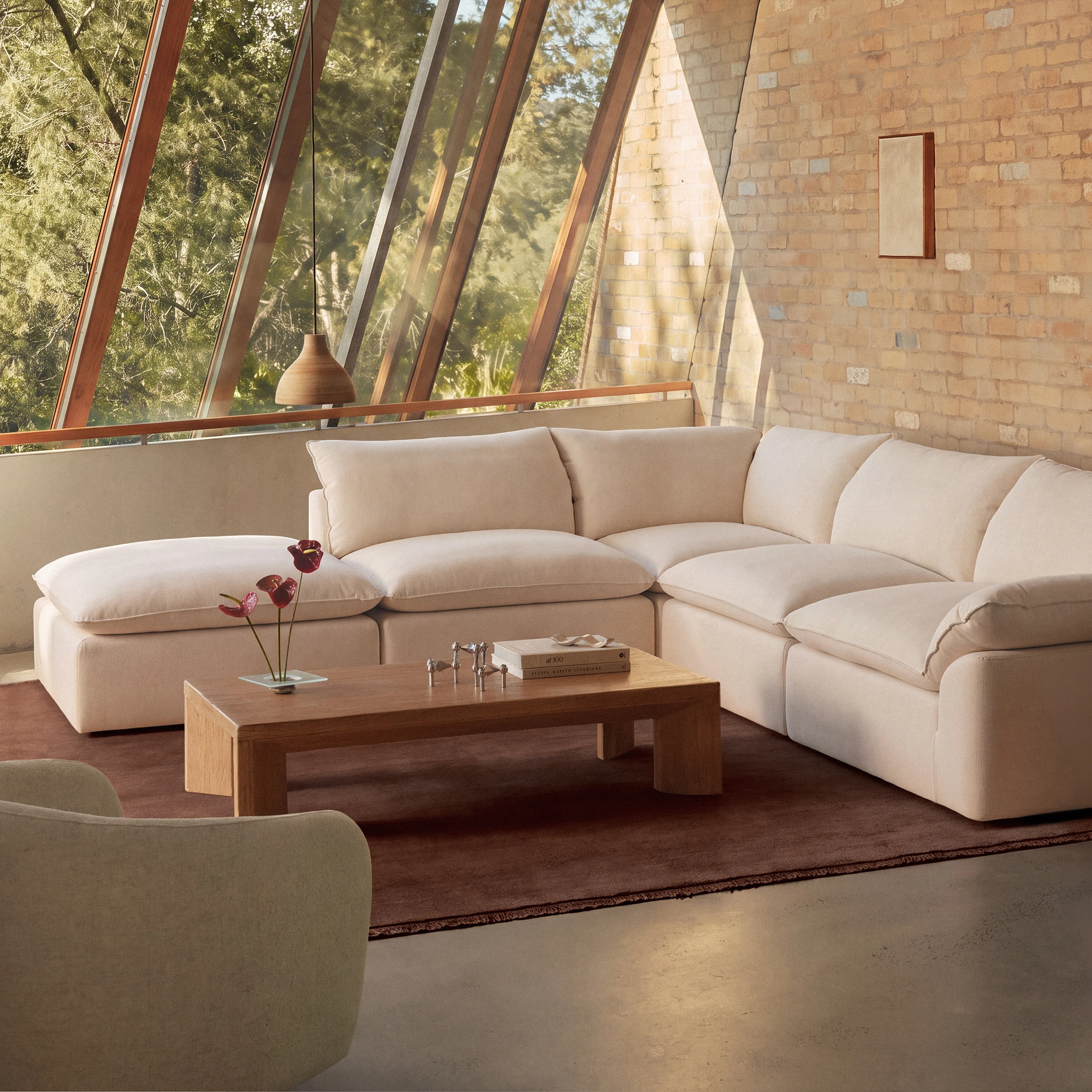 a living room with a couch and coffee table