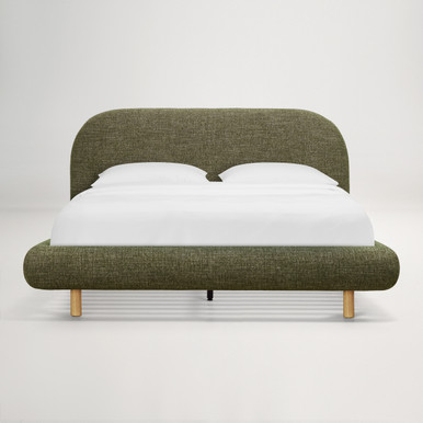 Arlo Queen Floating Bed with Curved Headboard - Cleo Green