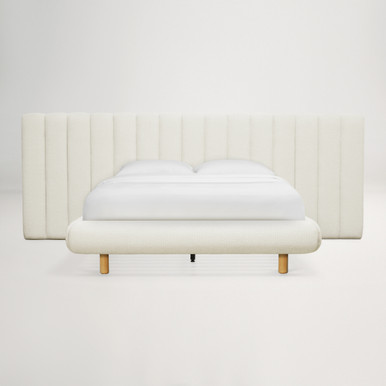 Arlo Double Floating Bed with Tufted Wide Headboard - Ivory