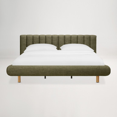 Arlo King Floating Bed with Tufted Headboard - Cleo Green