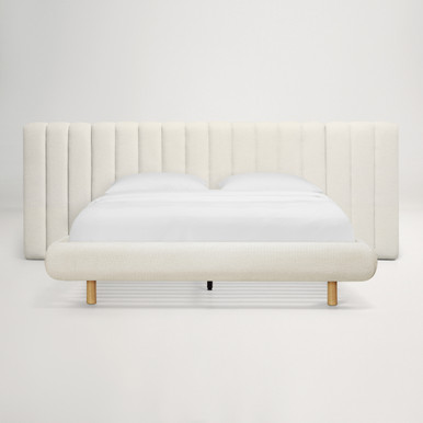 Arlo Queen Floating Bed with Tufted Wide Headboard - Ivory