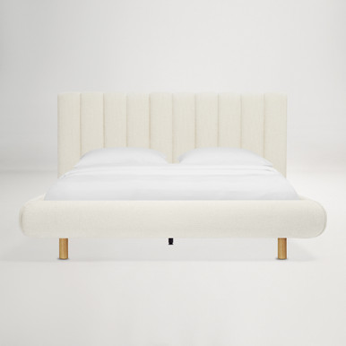 Arlo Queen Floating Bed with Tufted Headboard - Ivory